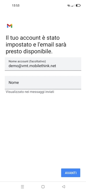 Scegli un nome per il tuo account e inserisci il tuo nome. Seleziona AVANTI