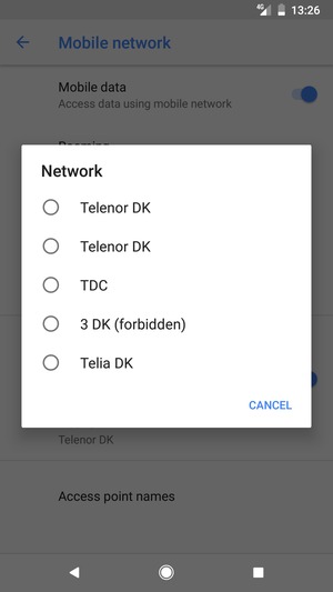 Select a network operator from the list