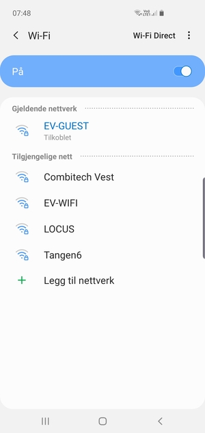 Du er nå koblet til Wi-Fi-nettverket