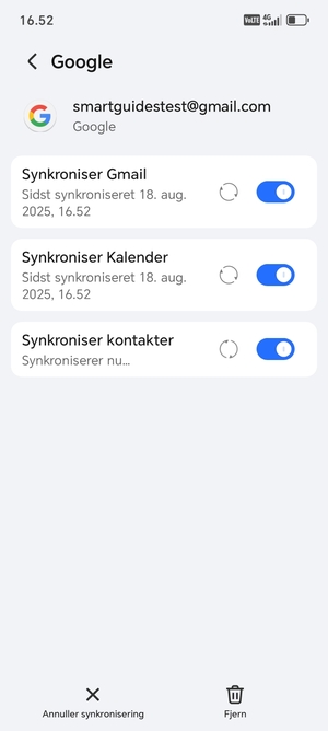 Dine oplysninger vil blive synkroniseret