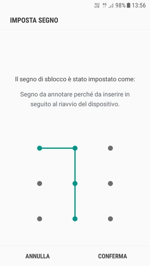 Disegna nuovamente la sequenza di sblocco e seleziona CONFERMA