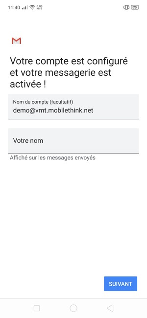 Donnez un nom à votre compte et saisissez votre nom. Sélectionnez SUIVANT