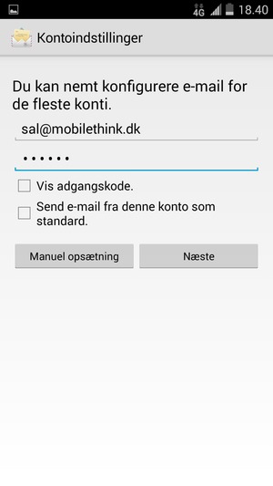 Indtast din e-mailadresse og adgangskode. Vælg Næste