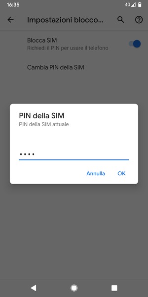 Inserisci PIN della SIM attuale e seleziona OK