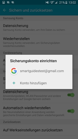Wählen Sie Ihr Konto für Backup