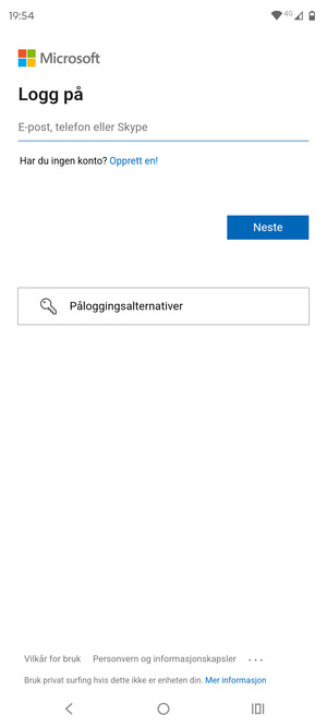 Skriv inn e-postadresse og velg Neste
