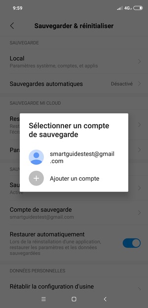 Sélectionnez votre compte de sauvegarde