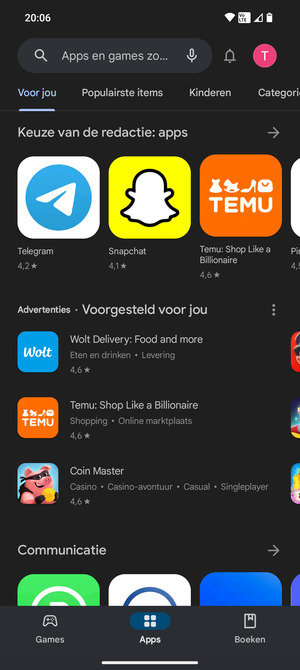 Selecteer de zoekbalk