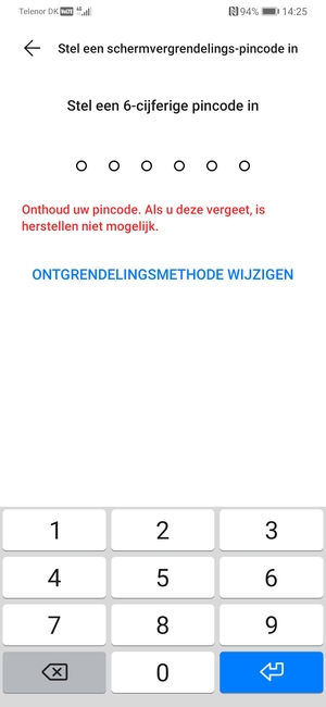 Selecteer ONTGRENDELINGSMETHODE WIJZIGEN