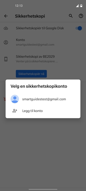 Velg sikkerhetskopi-kontoen din
