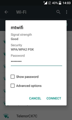 Enter the Wi-Fi password and select CONNECT
