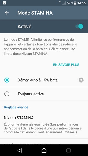 Activer le Mode STAMINA