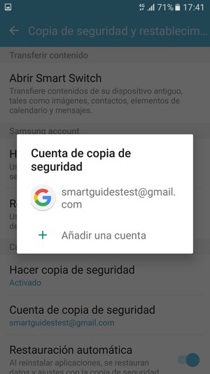 Seleccione su cuenta de copia de seguridad