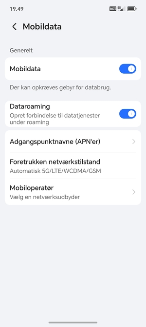 Slå Dataroaming til eller fra