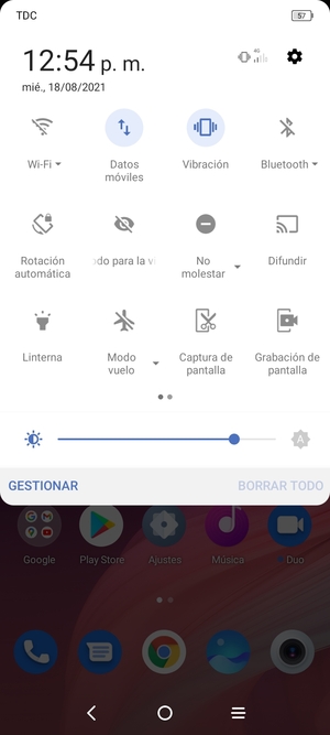 Seleccione Vibración para cambiar al modo silencio