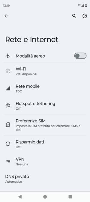 Seleziona Hotspot e  tethering