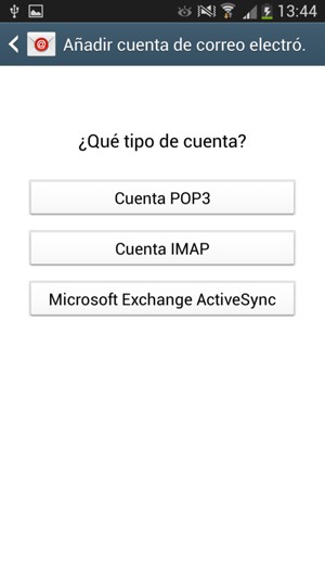 Seleccione Cuenta POP3 o Cuenta IMAP