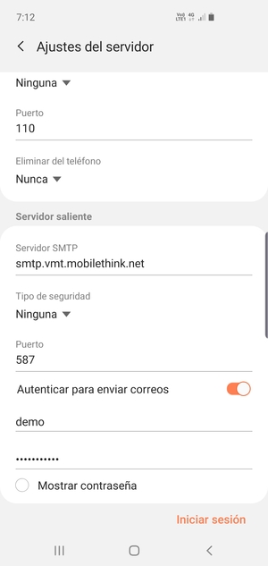 Desplácese hacia abajo e introduzca la dirección de servidor saliente