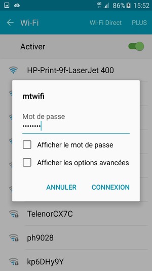 Saisissez le mot de passe du Wi-Fi et sélectionnez CONNEXION