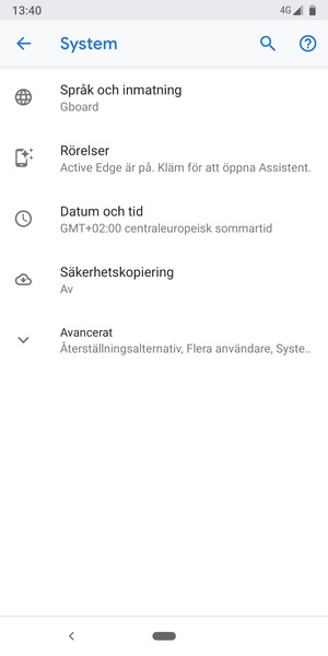 Välj Säkerhetskopiering