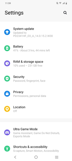 Scroll to and select Security