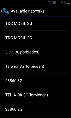 Select a network operator from the list