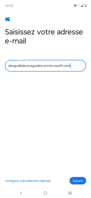 Saisissez votre adresse e-mail et sélectionnez Configurer manuellement l'adresse
