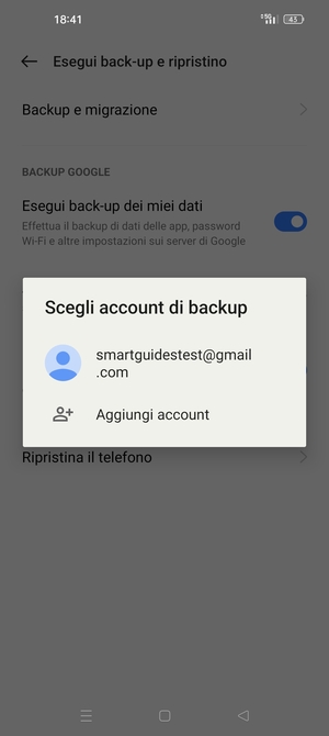 Seleziona il tuo account di backup
