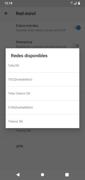 Seleccione un operador de red de la lista