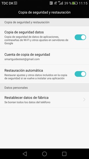 Seleccione Cuenta de copia de seguridad