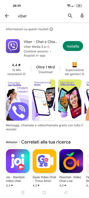 Seleziona l'applicazione