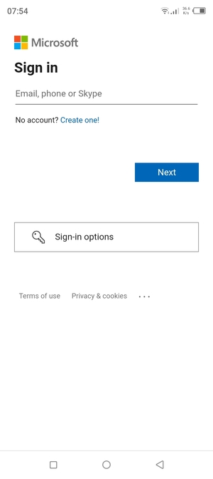 Enter your Email address and select Next