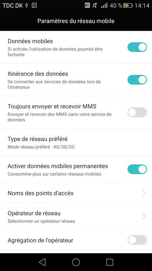 Activer ou désactiver Itinérance des données