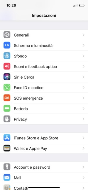 Scorri verso il basso e seleziona Face ID e codice