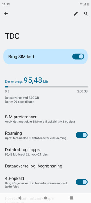 Slå Roaming til eller fra