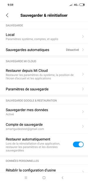 Sélectionnez Compte de sauvegarde
