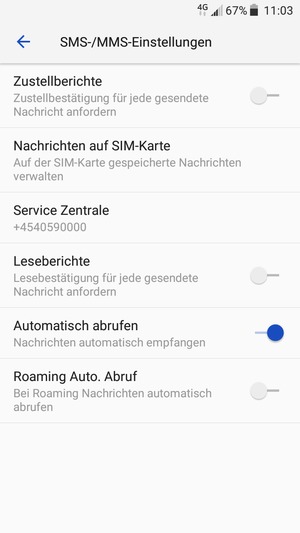 Wählen Sie SIM SMS Servce-Center / Service Zentrale