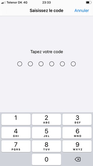 Saisissez votre mot de passe pour le verrouillage du téléphone s'il est déjàactivé sur celui-ci