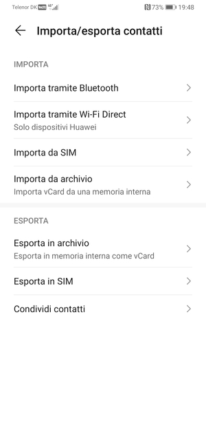 Seleziona Importa da SIM