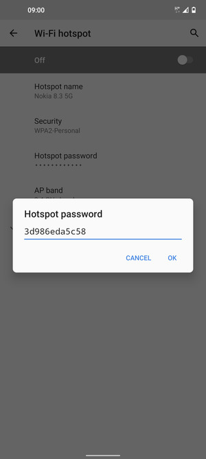 Enter a Wi-Fi hotspot password of at least 8 characters and select OK