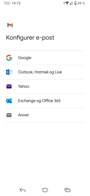 Velg Exchange og Office 365