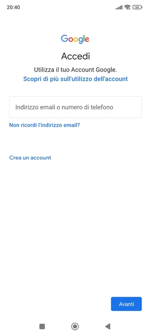 Inserisci il tuo indirizzo Gmail e seleziona Avanti