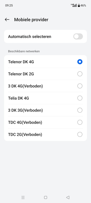 Selecteer een netwerkoperator uit de lijst