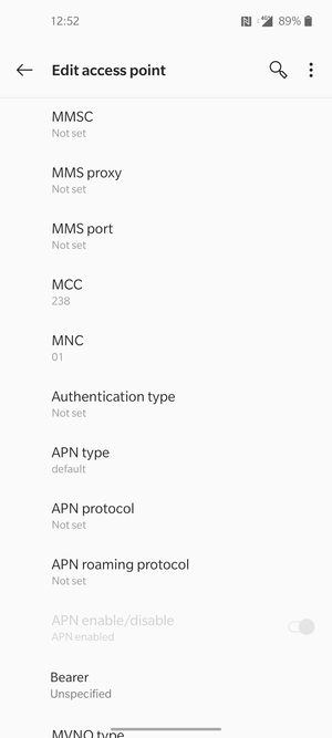 Scroll down and enter MMS information