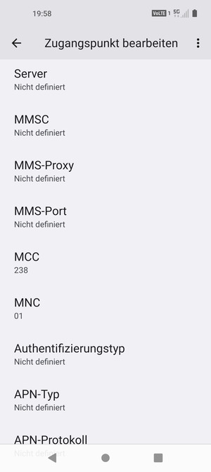 Scrollen Sie nach unten und geben Sie Internetinformationen ein