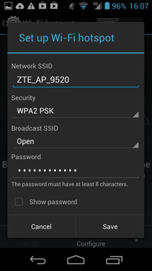 Enter a password of at least 8 characters and select Save