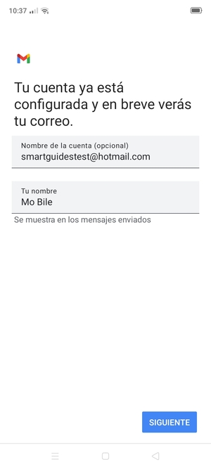 Déle a su cuenta un nombre y escriba su nombre. Seleccione SIGUIENTE