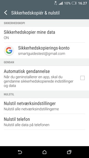Vælg Sikkerhedskopierings-konto