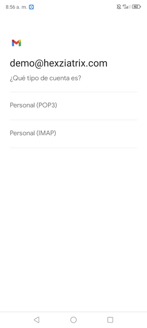 Seleccione Personal (POP3) o Personal (IMAP)