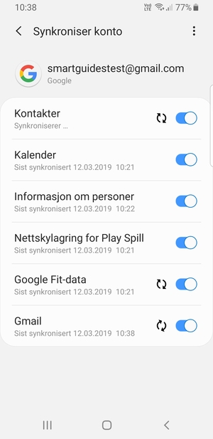 Din informasjon blir synkronisert